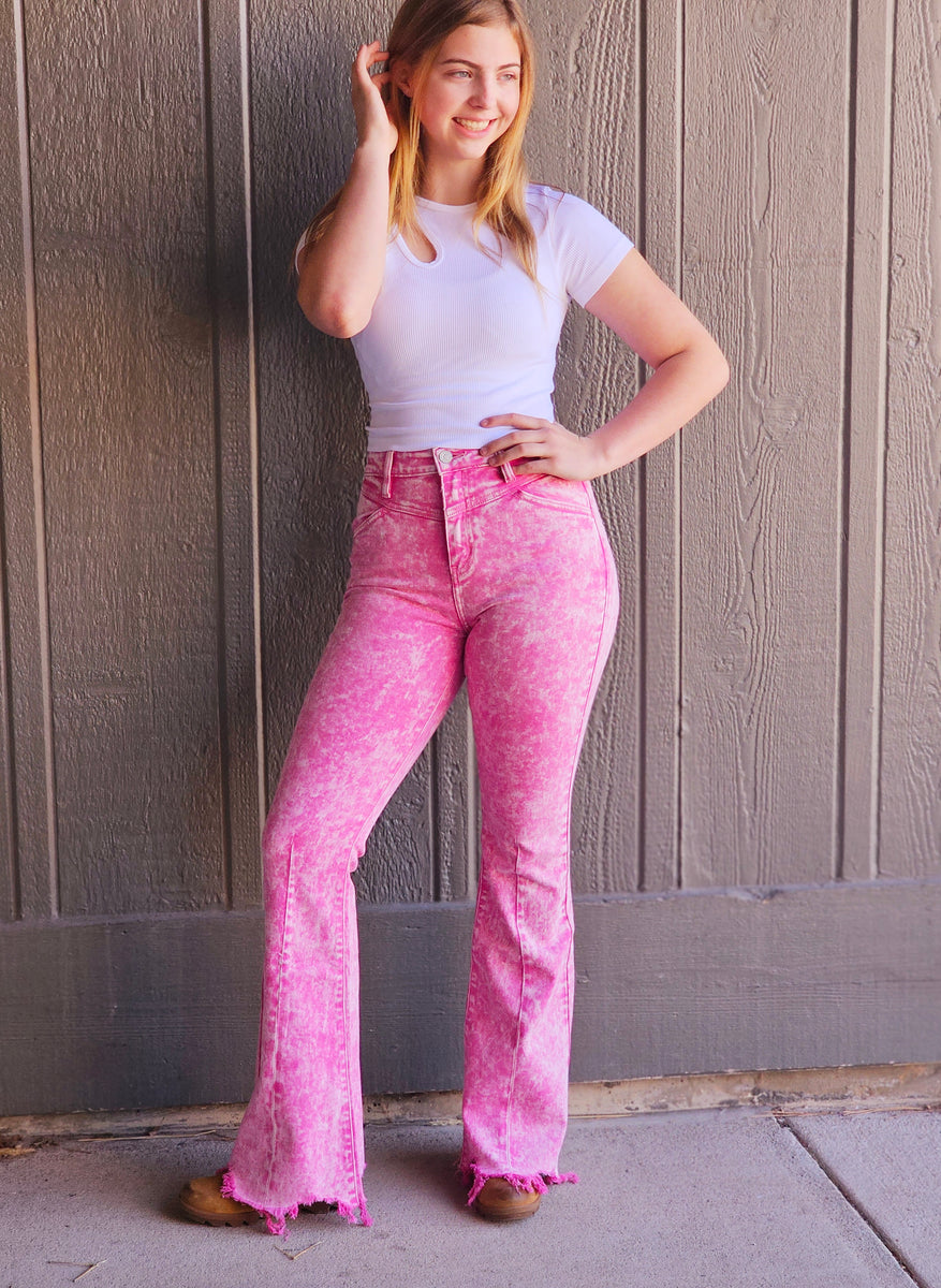 Hot pink acid vcut Kancan jeans – Five Diamond Cattle & Company Hot pink acid vcut Kancan jeans – Five Diamond Cattle & Company