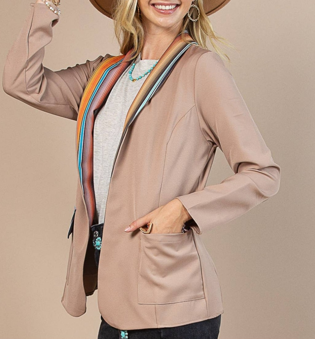 Tan and serape womens blazer