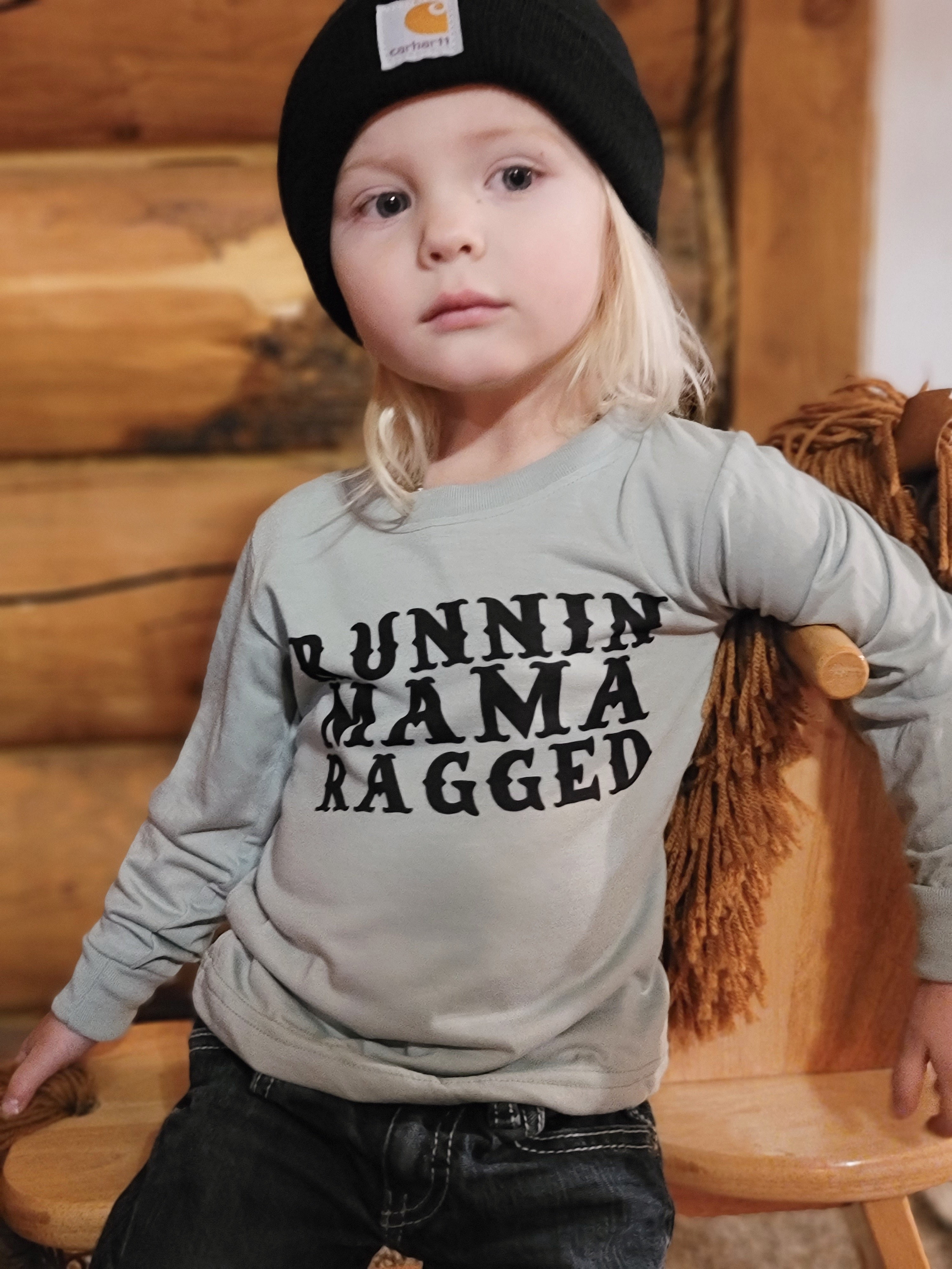 Runnin Mama Ragged kids long sleeve cowboys T