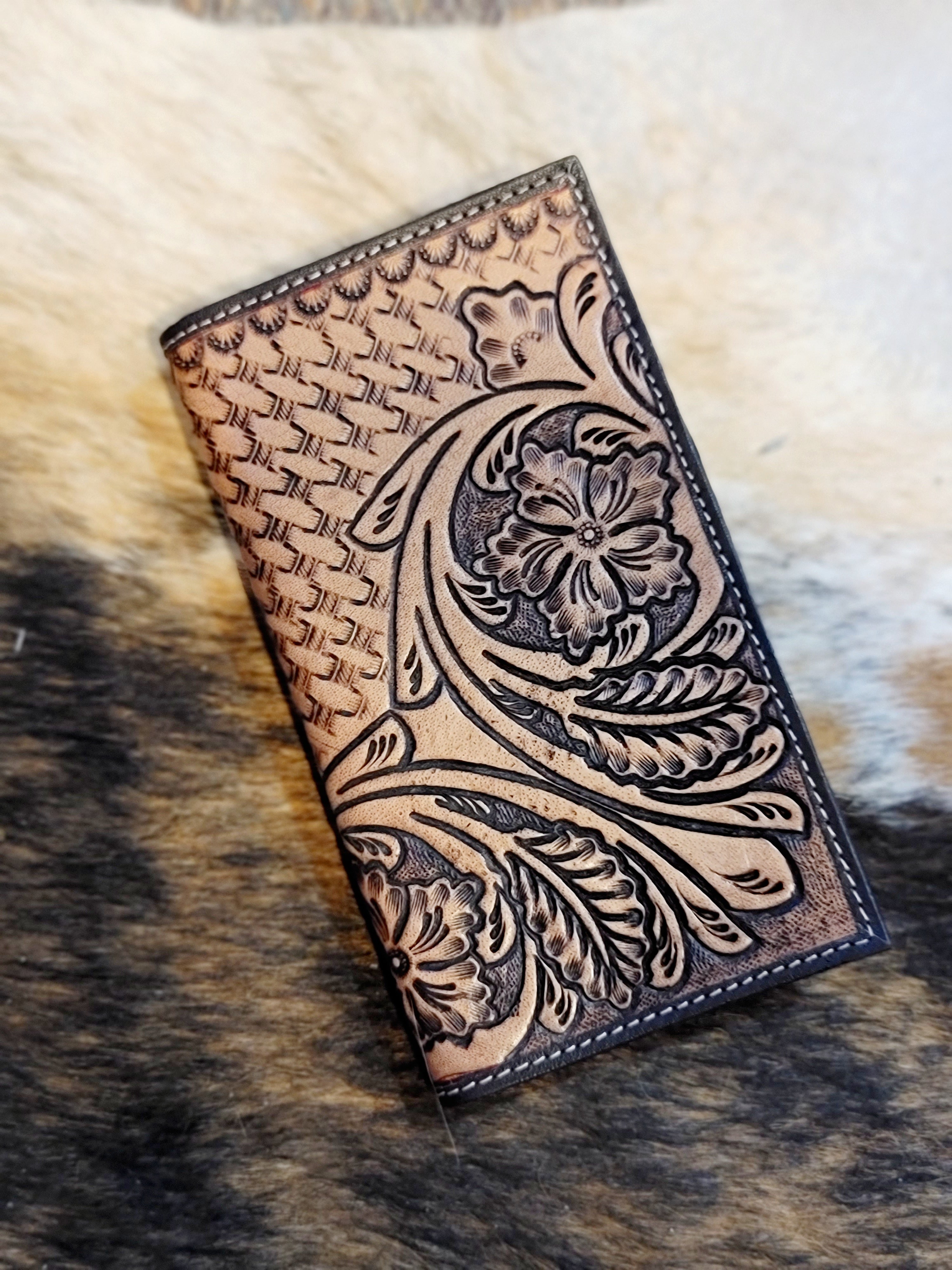 Mens hand tooled leather wallet