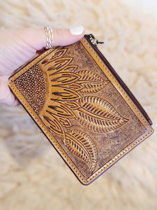 Card coin wallet tooled leather