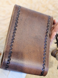 Crossbody hand tooled leather open concept purse