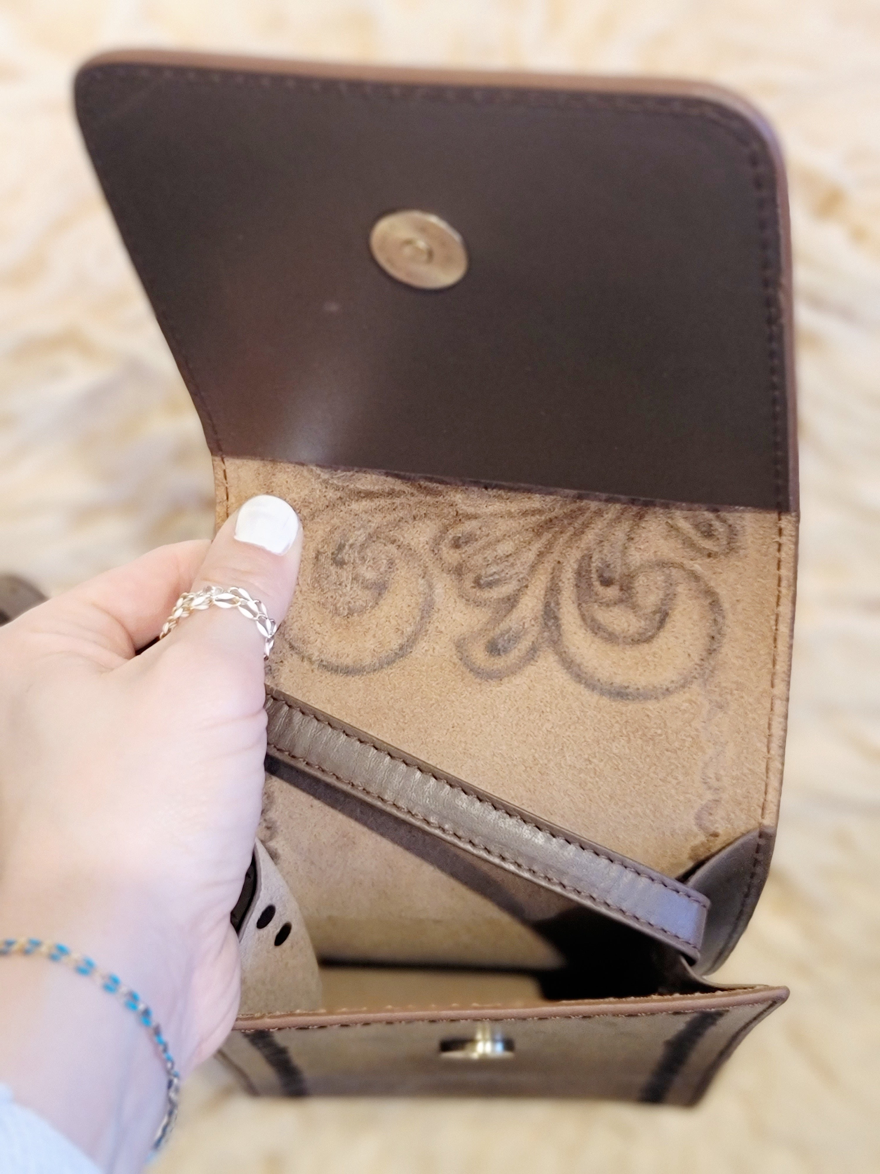 Crossbody hand tooled leather open concept purse